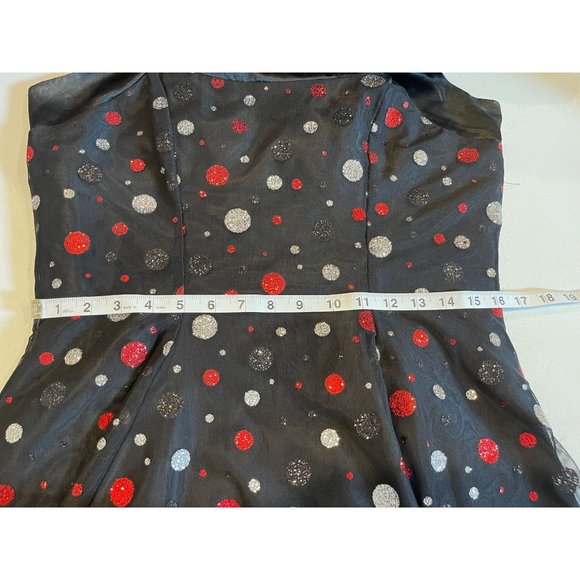Rivar's Women Fit & Flare Dress Back Zip Polka Dots Mesh Backless Black SZ 11/12 - Picture 5 of 6
